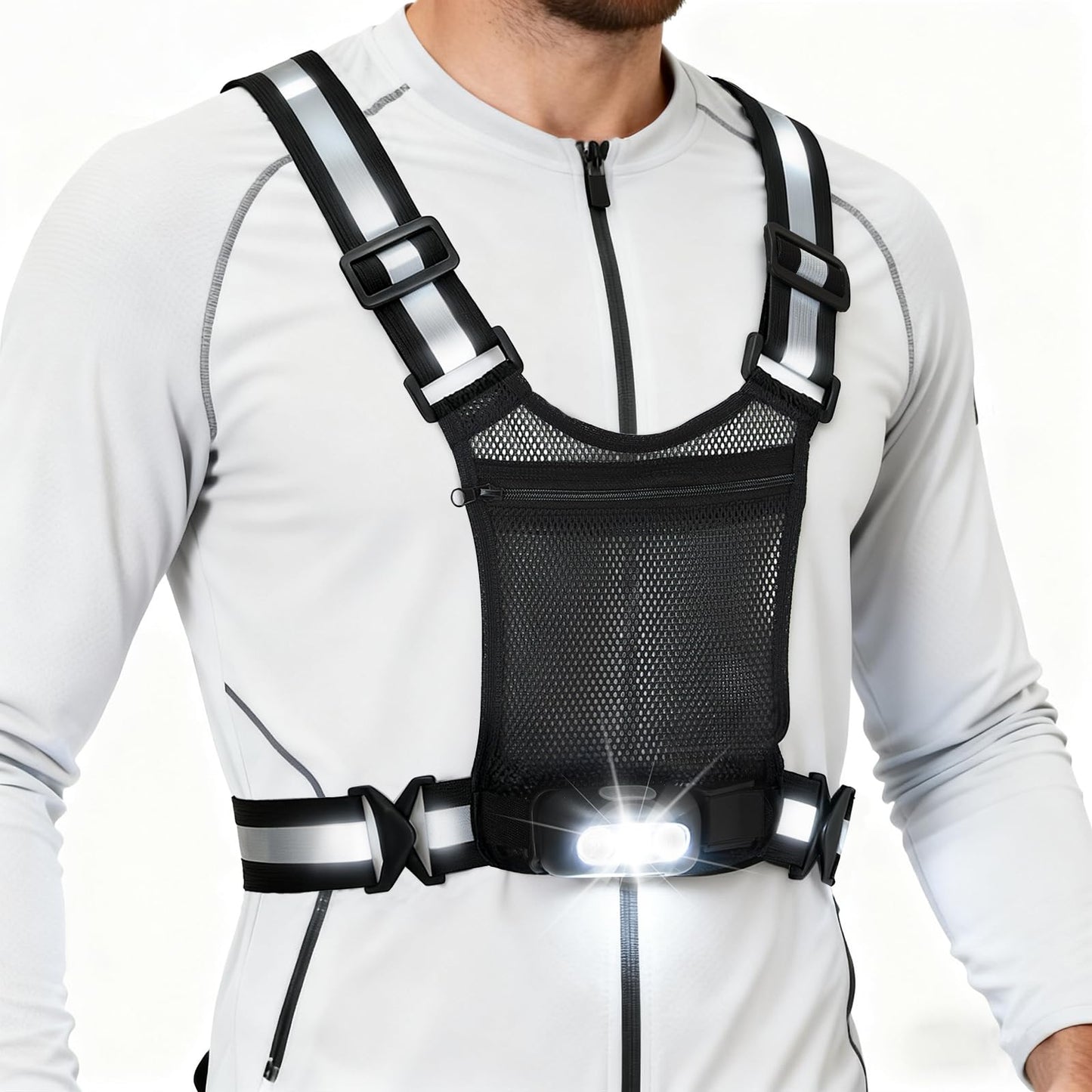 juxonlix Gesture Sensing Running Light Reflective Vest with Pouch (Black)