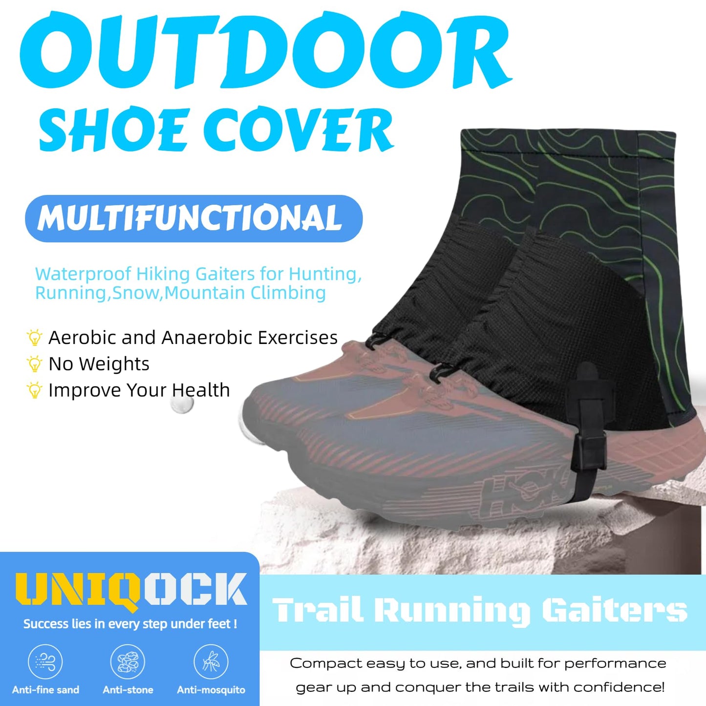 UNIQOCK Low Gaiters,Ankle Gaiters,Snow Boot Guard Gators,Shoe Gaiters,Gators for Hiking Boots,Leg Gaiters,Waterproof Hiking Gaiters for Hunting,Running,Snow,Mountain Climbing