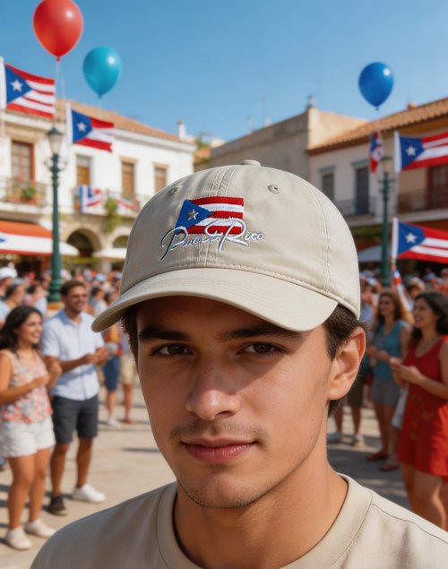 KUBILA Puerto Rico Flag Hats for Men and Women,Embroidered Puerto Rican Baseball Cap Dad Hat Adjustable Ball Caps,Soft Cotton Beige