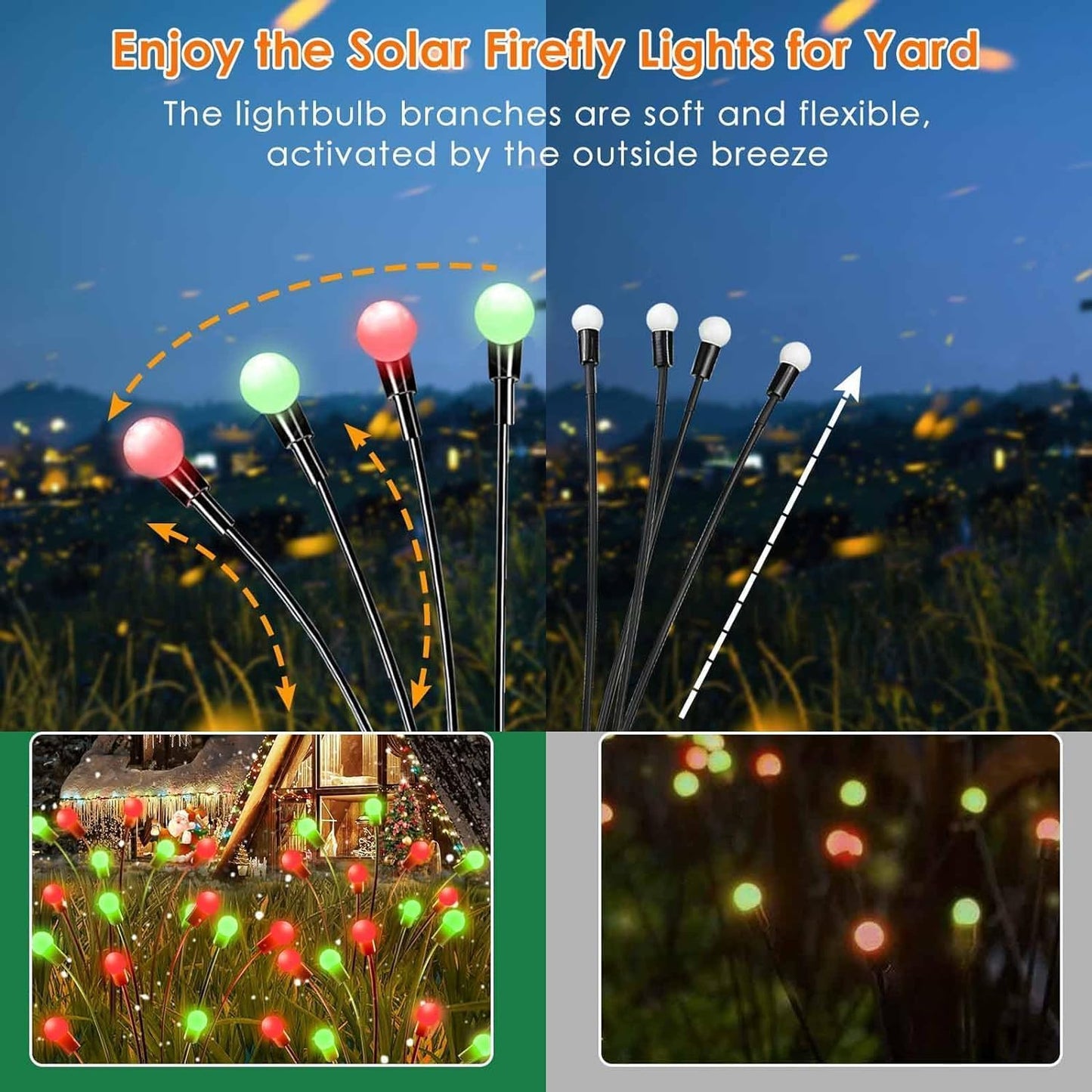 48 LED Solar Halloween Lights - 6 Pack Purple & Orange Waterproof Firefly Lights for Garden & Patio Decor