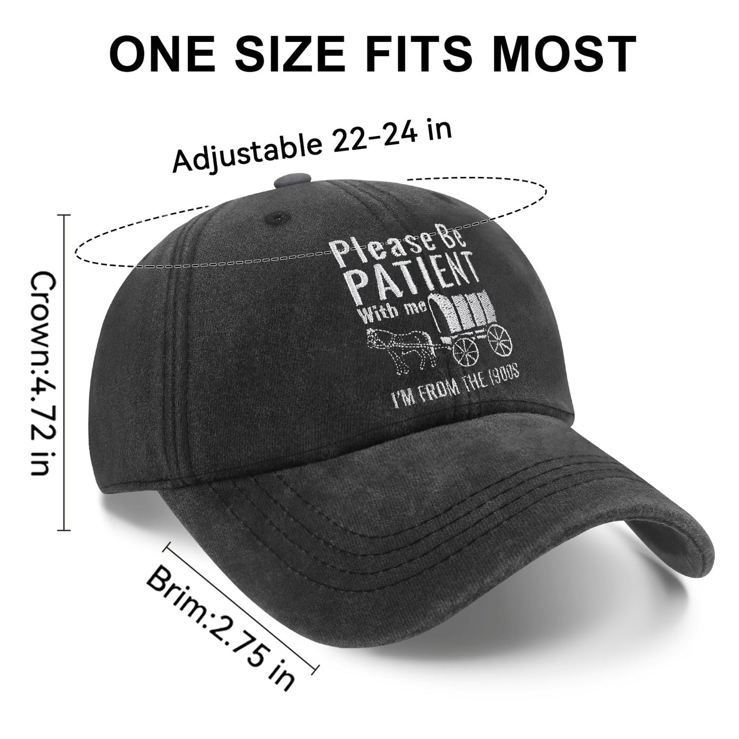 Humorous Vintage Funny Hats for Men Women, Please be Patient with Me 1900s Embroidered Adjustable Cotton Baseball Cap