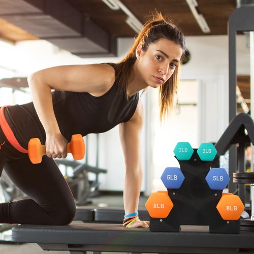 Fitvids 32LBS Neoprene Coated Dumbbell Set with Rack, Free Hand Weight Set for Home Gym Workout, Anti-Slip, Anti-roll