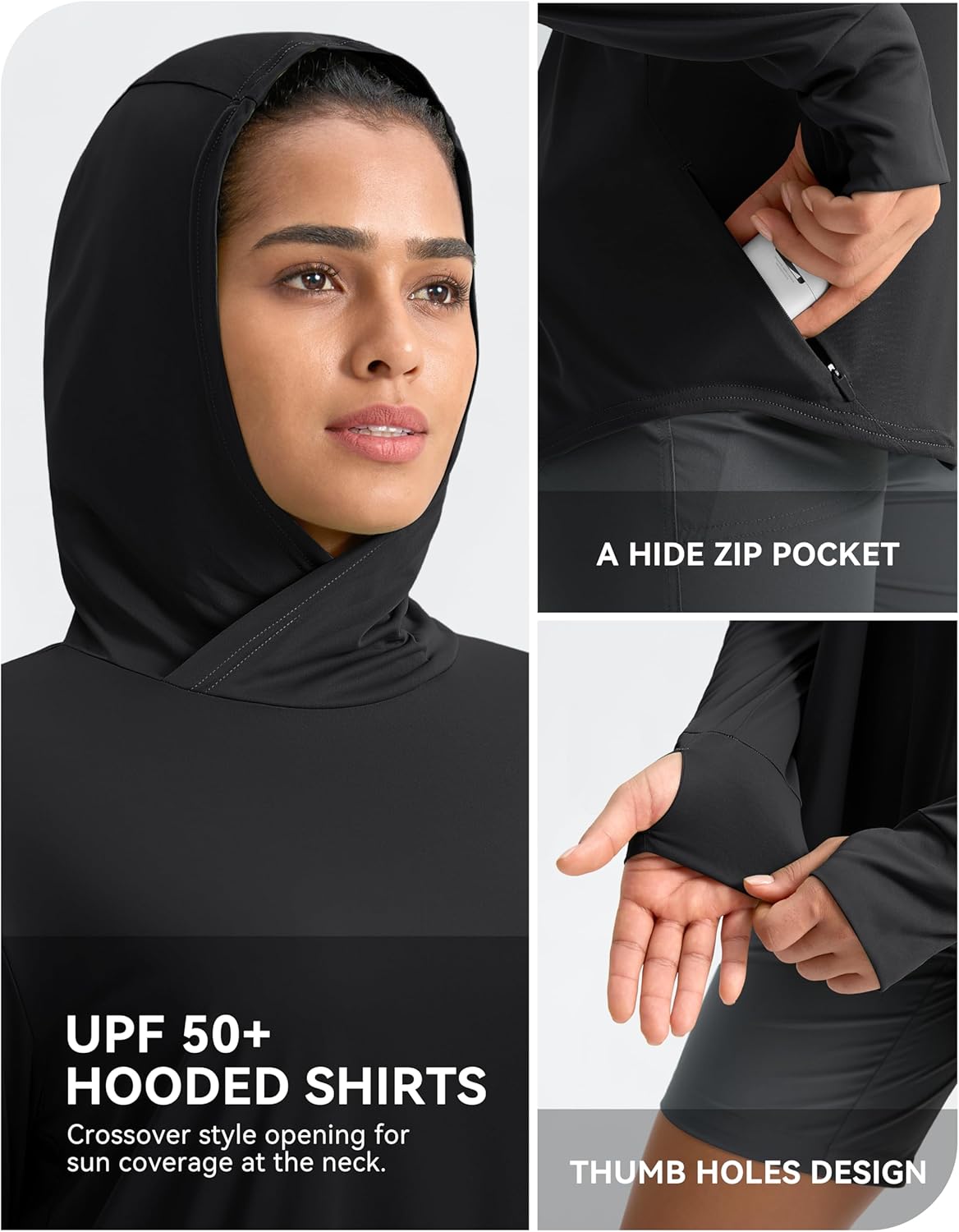 Pudolla Women's Sun Protection Shirt - UPF 50+ Lightweight Long Sleeve Hoodie for Hiking & Fishing