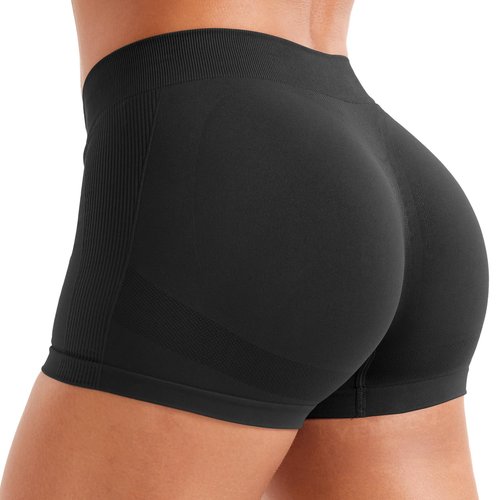 YEOREO Women Workout Booty Shorts Low Rise 2.5" Impact Scrunch Lifting Biker Gym Hot Shorts Spandex for Yoga Running Black-S