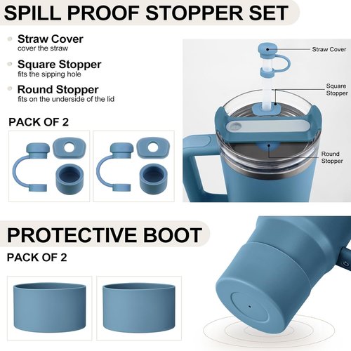 HYZ Silicone Spill Proof Stopper Set - 8 Piece Accessories for Stanley H2.0 Tumblers | Indigo Color