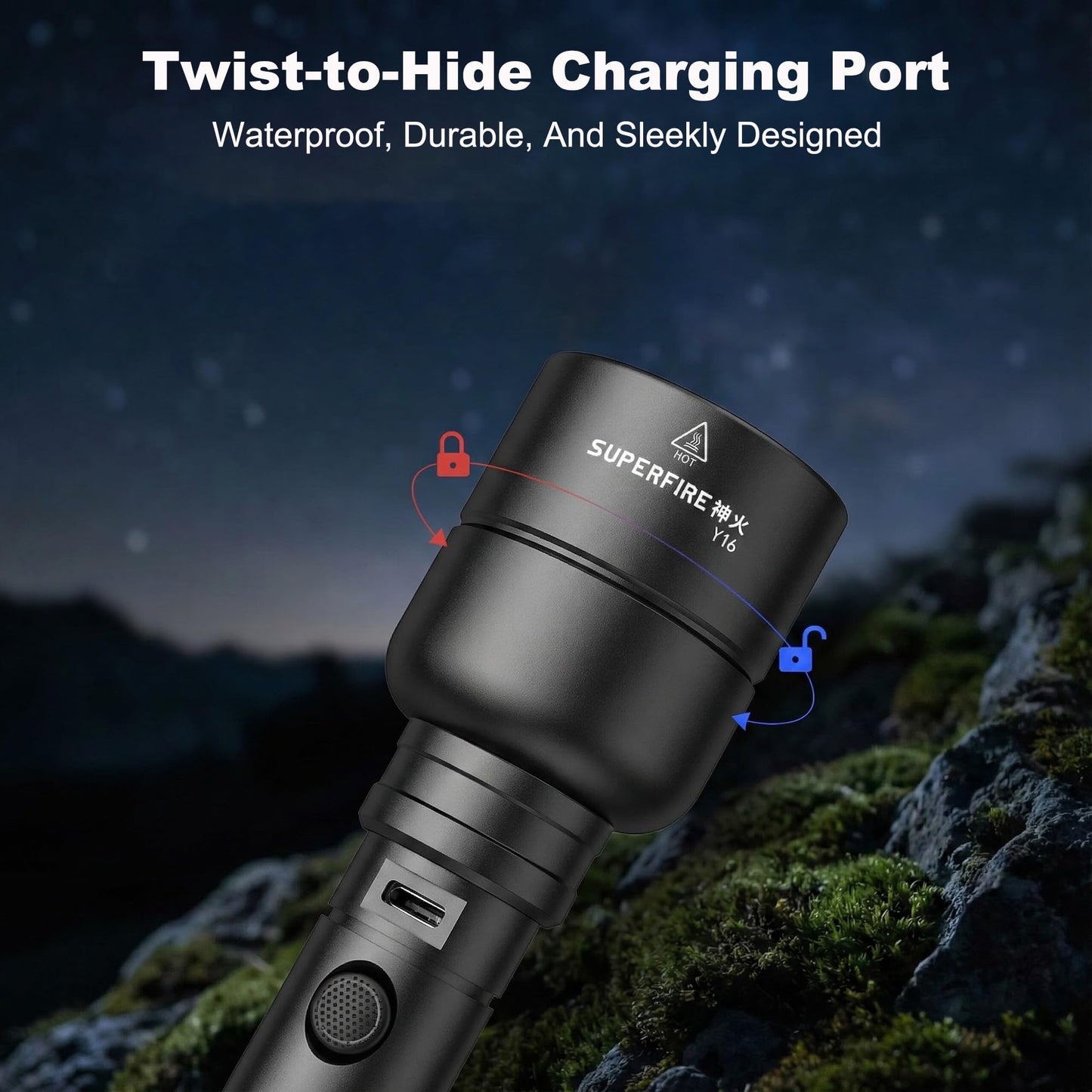 SuperFire Rechargeable Flashlight High Lumens 3000LM, Powerful LED Flashlight with 6 Modes, USB Charging, IP46 Waterproof, Long Runtime for Home Emergency, Outdoor Camping, Hiking&Tactical Use