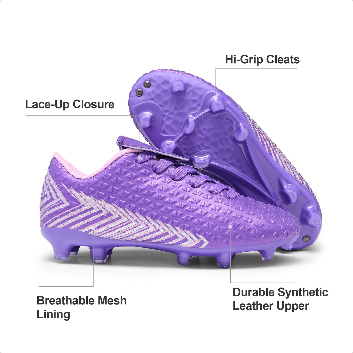 DREAM PAIRS Boys Girls Outdoor Soccer Cleats Firm Ground Football Shoes for Little/Big Kid,Size 13 Little Kid,Light/Purple/Pink,MEGA-2K