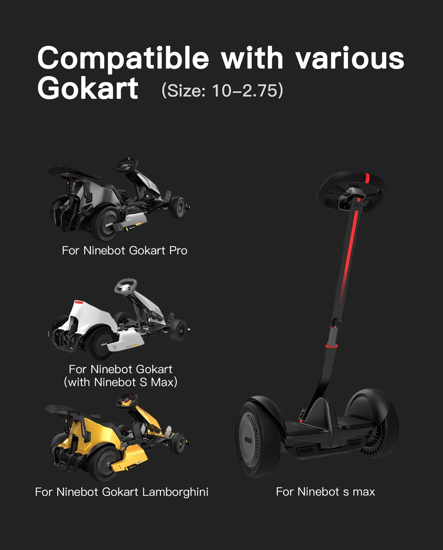 Electric GoKart Pro / Pro2 and Gokart Bundle Rear Tire Compatible with Ninebot by Segway Gokart Kit(with Ninebot S Max), Go Kart Pro 2 Quick Release Sports Drift Tires Original Accessories (2PCS)