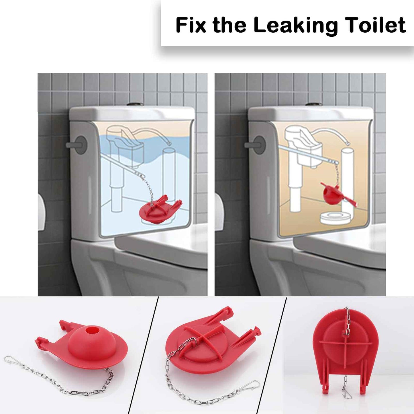 (2-Pack)3.5-Inch Large style Toilet Flapper Replacement Kit with Chain,Compatible with Kohler GP1039444 Toilet Flapper for One-Piece Toilets with Class Five Technology,Strong Sealing,Red