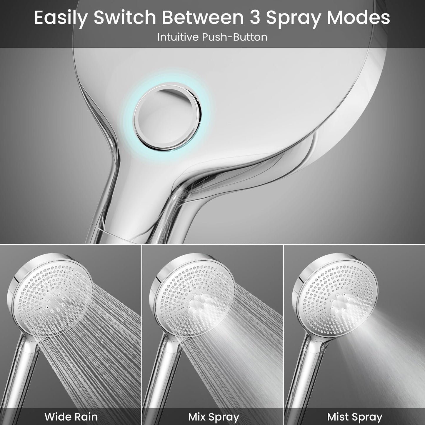 Filtered Shower Head With Handheld, High Pressure Shower Head With Filter 3-Mode, Stainless Steel Panel, Detachable Shower Heads, Water Softener Hard Water Filter Beads - Chlorine Removal