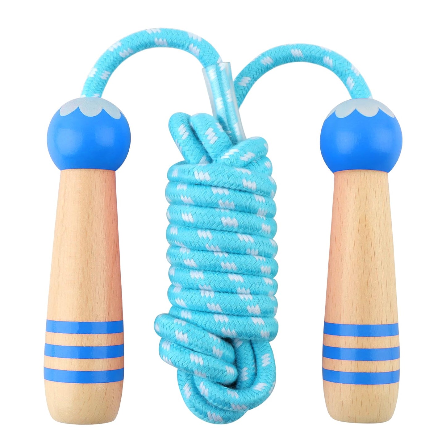 Lorvain Jump Rope Kids, 8.5FT Adjustable Cotton Braided Skipping Rope with Wooden Handle for Girls and Boys Fitness Workout Exercise Outdoor Activity, Blue Jump Rope