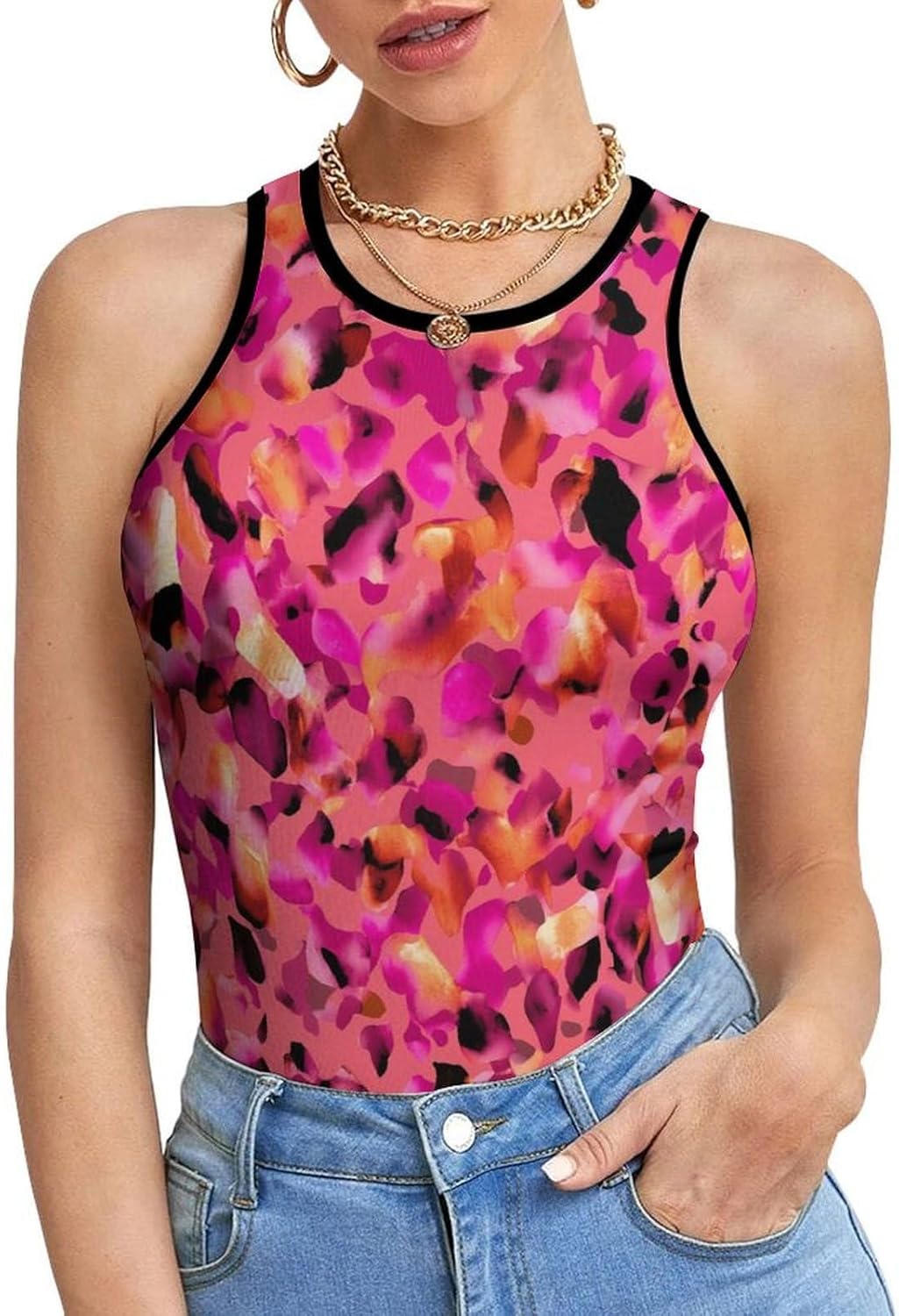 Skiennix Women's Leopard Print Sleeveless Tank Top - Slim Fitted Casual Summer Tee