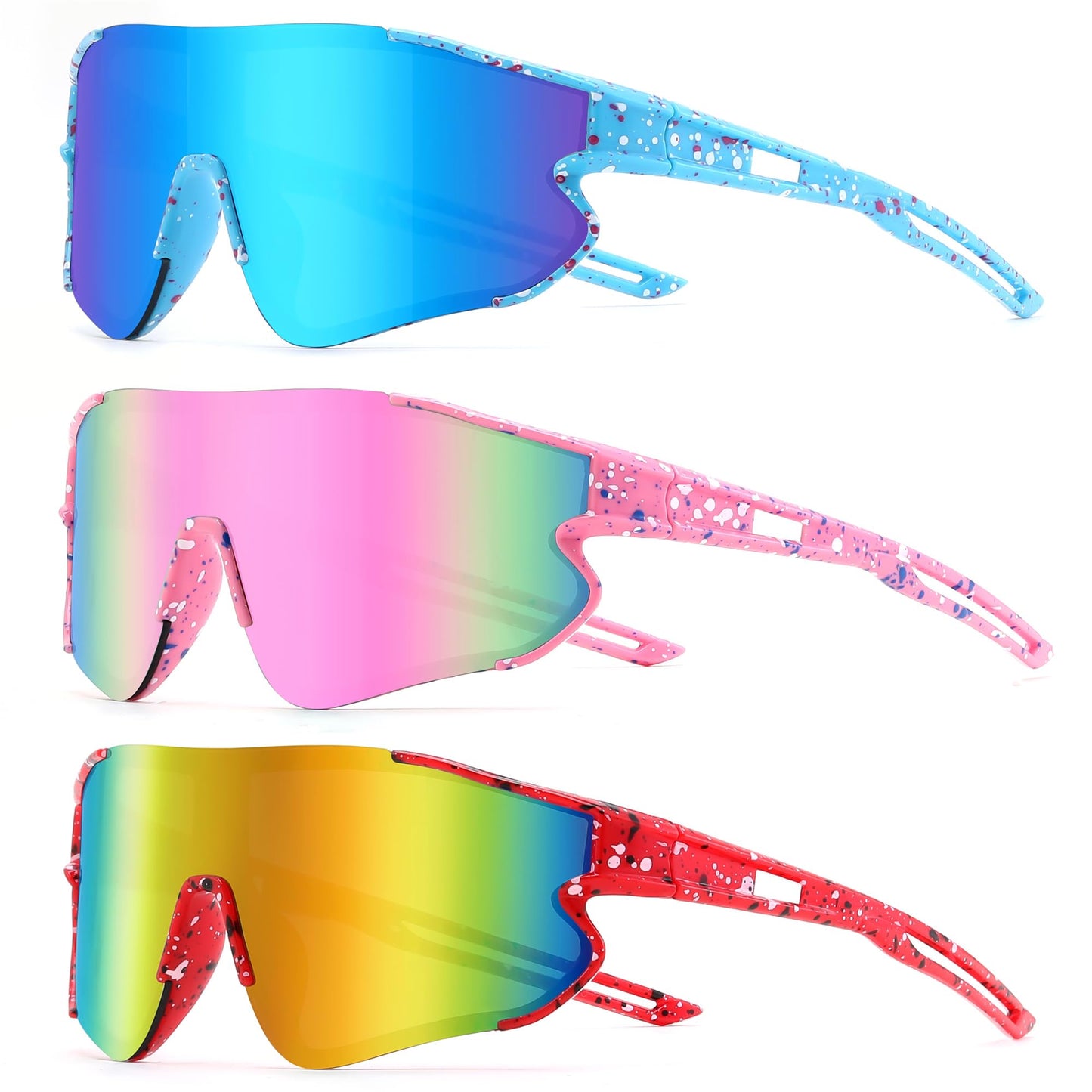 YuJian 3 pack Kids Sunglasses Youth Baseball Sunglasses for Boys Girls Softball Beach Running Sun Glasses UV Protection