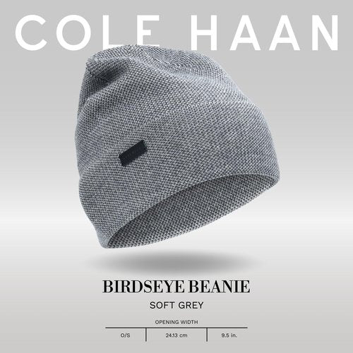 Cole Haan Men's Birdseye Knit Beanie Hat - Soft Warm Winter Cap with Ribbed Edge and Classic Fit for Cold Weather Style Outdoor Wear Travel and Daily Use, Soft Grey, One Size