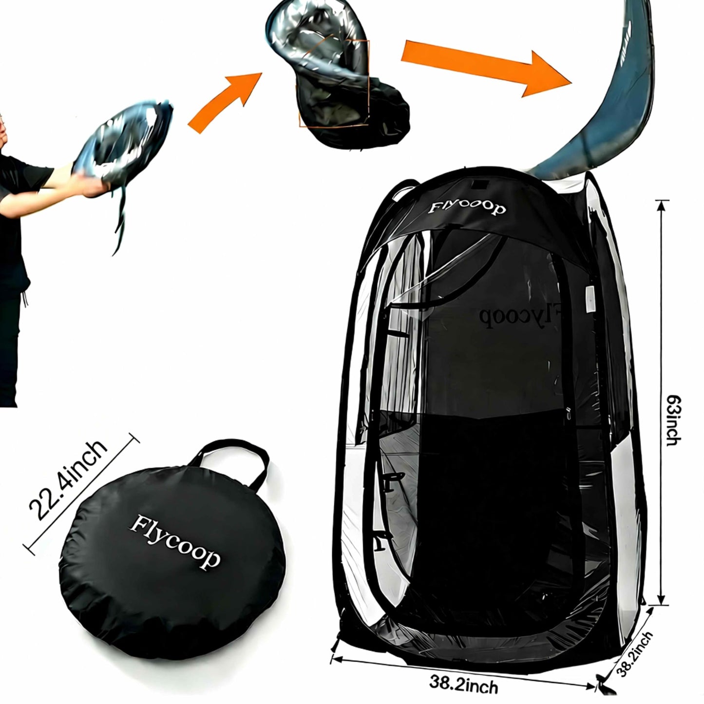 Sports Tent Pop Up Shelter: Flycoop 37" L x 37" W x 63" H Weather Sports Pod for 1 Person Shelter in Winter Portable Camping Tents Outdoor Cold Weather Screen Bubble House Pod Shade Tent (Black)