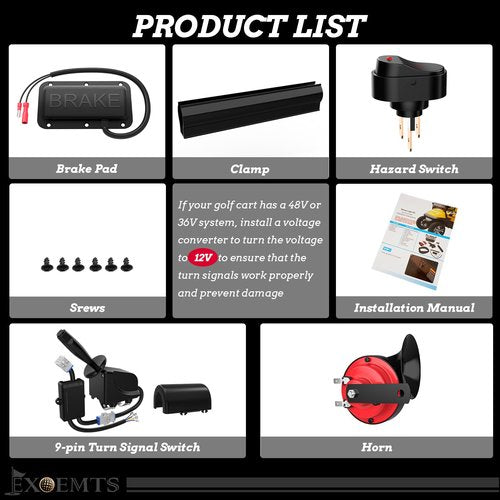 EXOEMTS Golf Cart Turn Signal Kit, 9-Pin Plug Golf Cart Plug & Play Street Legal Signal Switch Kit with Horn, Brake Pad, 12V Upgraded Blinker Light Switch Kits for Club Car EZGO Yamaha, Night Warning