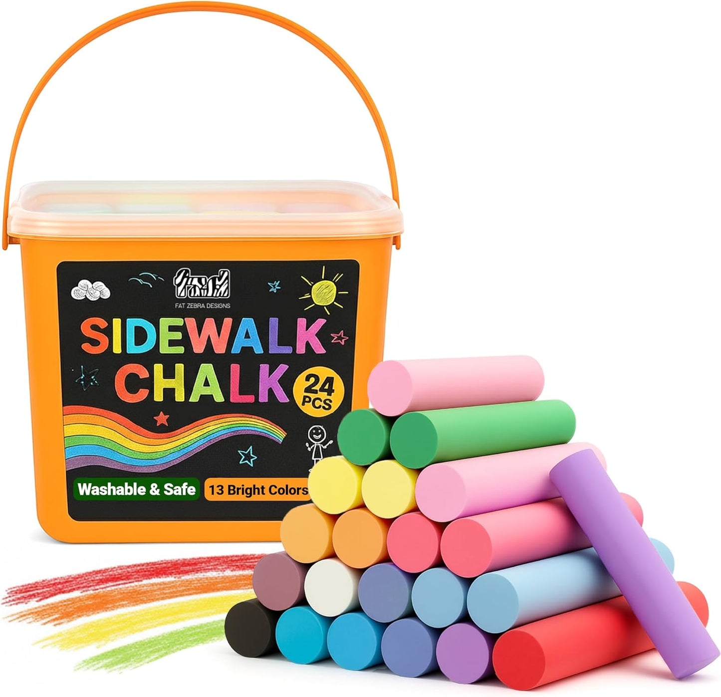Skiennix 24 PCS Sidewalk Chalk Set - Non-Toxic Jumbo Chalks in 13 Vibrant Colors - Perfect for Kids & Toddlers Outdoor Fun