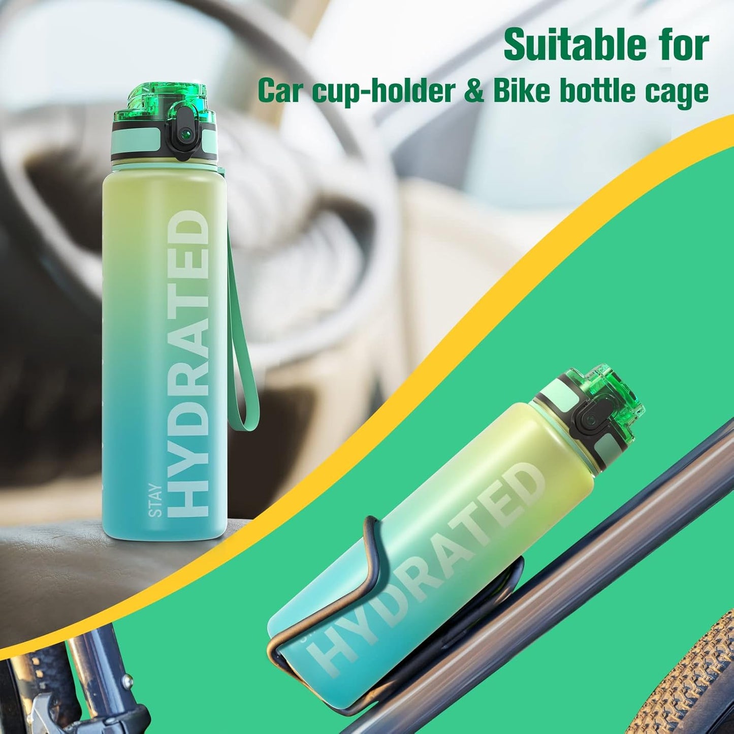 Sahara Sailor Water Bottle - Durable & Leakproof Tritan Design | Motivational Time Marker, BPA Free, 32oz