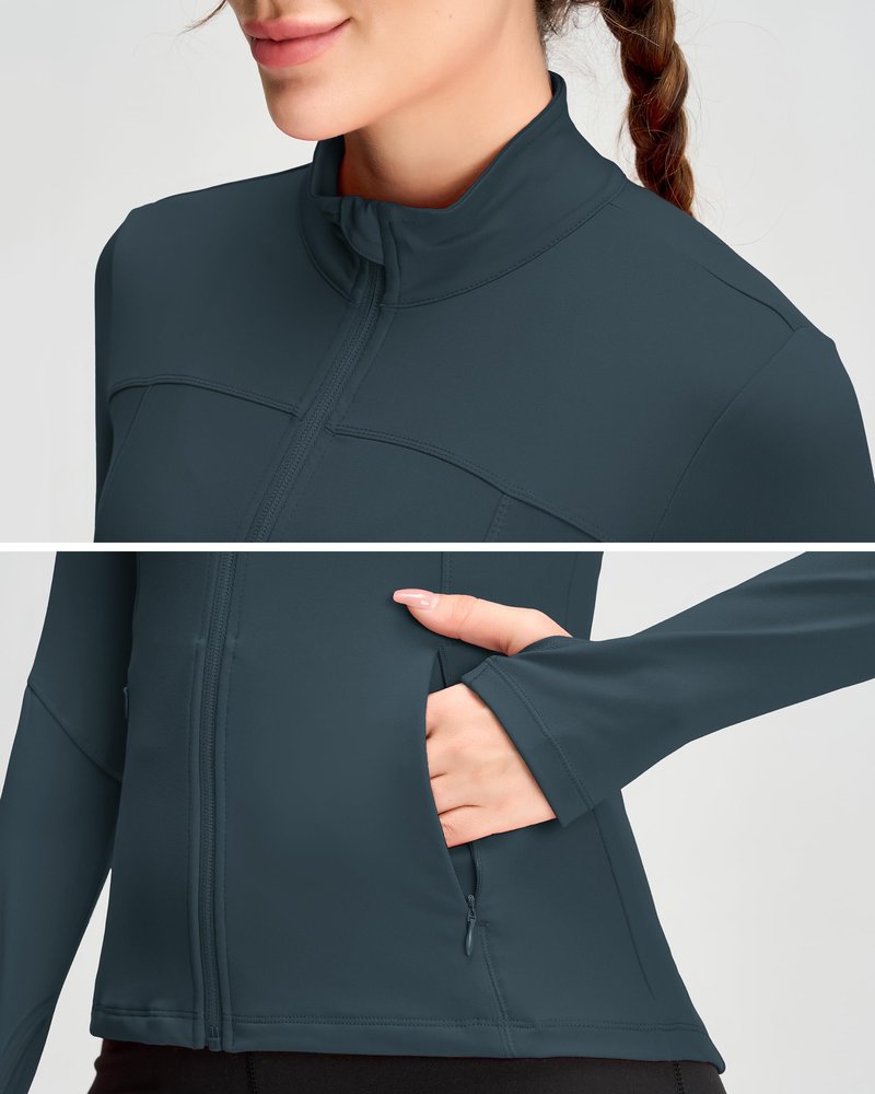 QUEENIEKE Womens Running Jacket Athletic Workout Jackets Track Full Zip Up Gym for Women Yoga Top Nurse Align Slim Fit Sport bbl Scrub Jacket Long Sleeve Sweater Dusty Blue X-Small