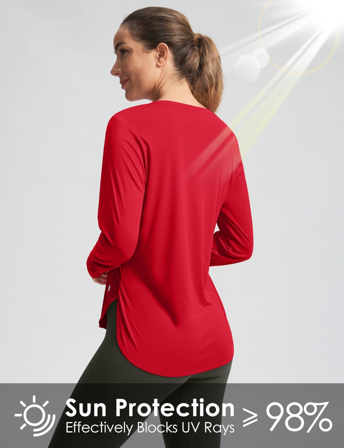 Women's Sun Shirts UPF 50+ Long Sleeve UV Protection Shirt Lightweight Quick Dry Workout Hiking Tops for Women(Red,L)