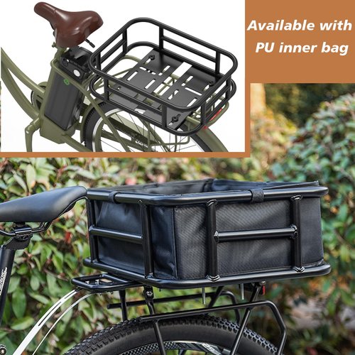Bike Basket Rear, Bicycle Basket with Liner,Waterproof Cover,Cargo Net, Large Bike Back Baskets, Heavy Duty Rear Bicycle Baskets for Most Bikes and E-Bike (Pipe Bike Basket Rear) (16.5"X12.6"X6")