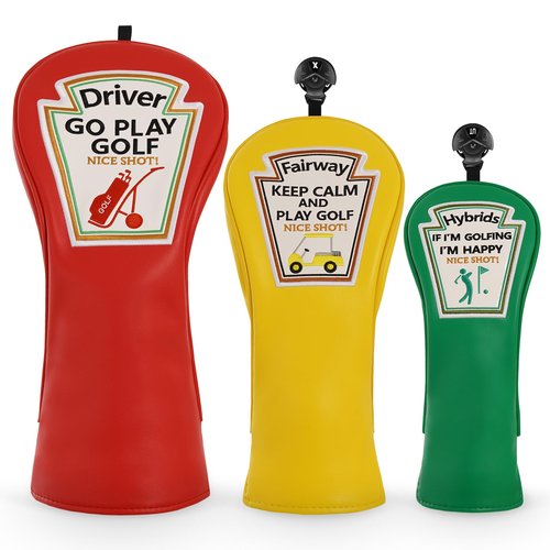 Craftsman Golf Funny Golf Club Head Covers, Driver 3 5 Wood Fairway Hybrids Headcover, 3 Pieces Deign Snug Fits