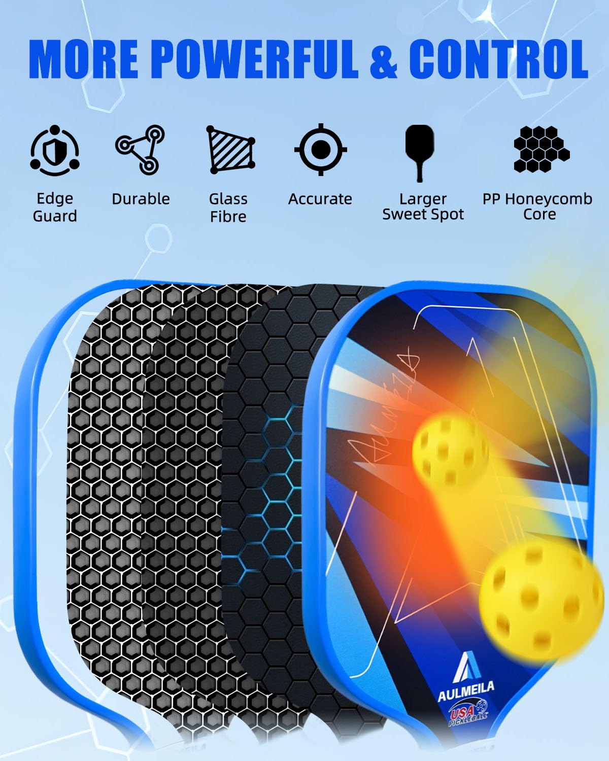AULMEILA Pickleball Paddles Set of 2, 2025 USAPA Approved Pickleball Set, Fiberglass Pickle Ball Rackets 2 Pack, Lightweight & Durable, Includes 4 Balls & 1 Carry Bag for Men and Women