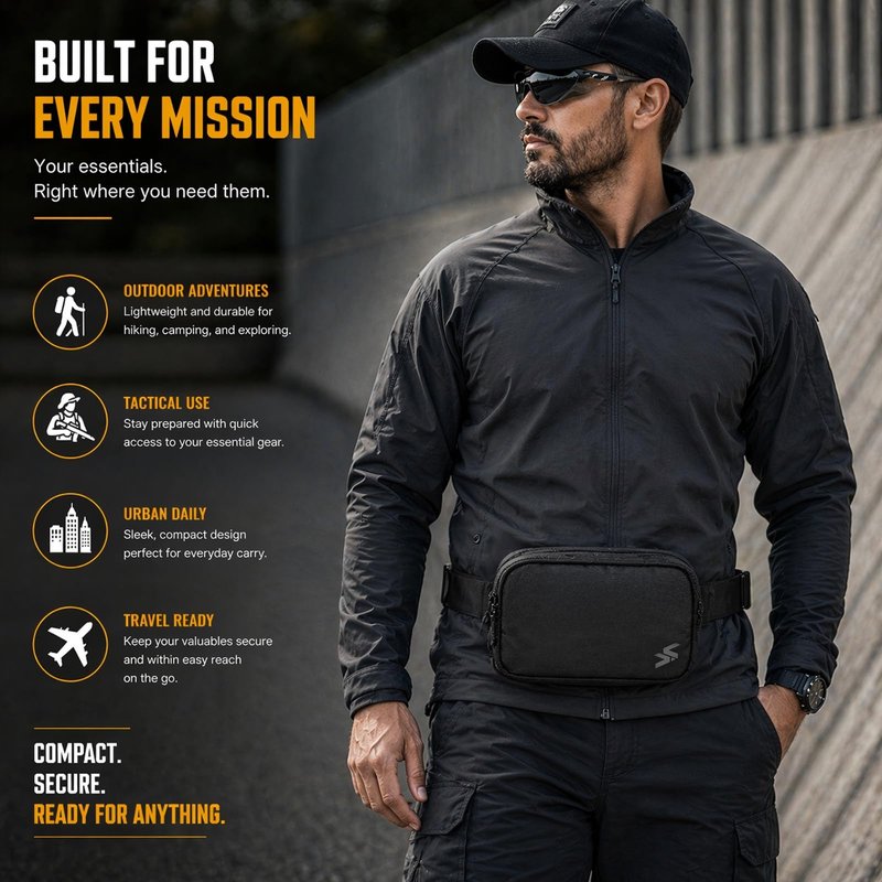 VOTAGOO Concealed Carry Waist Bag – 420D Nylon Water-Resistant Fanny Pack for Men with Hidden Pocket & Adjustable Belt – 10”W x 6”H x 3”D (Black)
