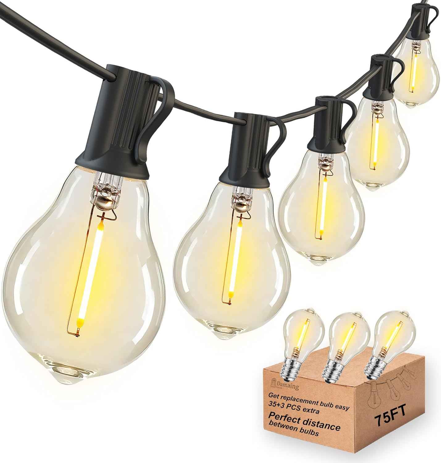 200FT Waterproof LED Outdoor String Lights with 100 Shatterproof Edison Bulbs - Dimmable Patio Decor for Backyard & Garden