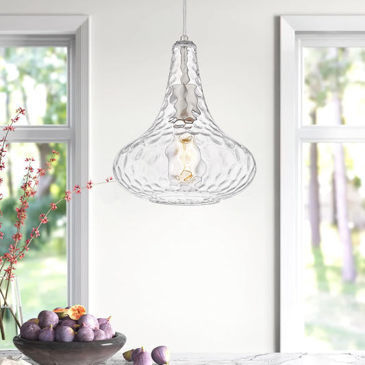 AUTELO Glass Kitchen Pendant Lights Pendant Light Fixture with Hammered Glass Hanging Light for Kitchen Island Living Room Dinning Room H9164