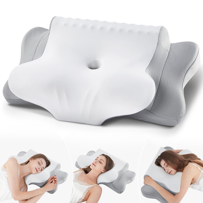 Memory Foam Pillows for Neck Support,Cooling Ergonomic Dual-Sided Orthopedic Neck Cervical Pillow with Ice Silk Pillowcase, Breathable Contour Pillow for Side, Back, Stomach Sleepers