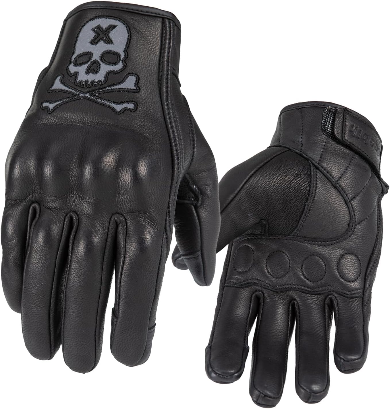 Skiennix Goatskin Leather Motorcycle Racing Gloves - Reflective Skull Design | Touchscreen for Men & Women