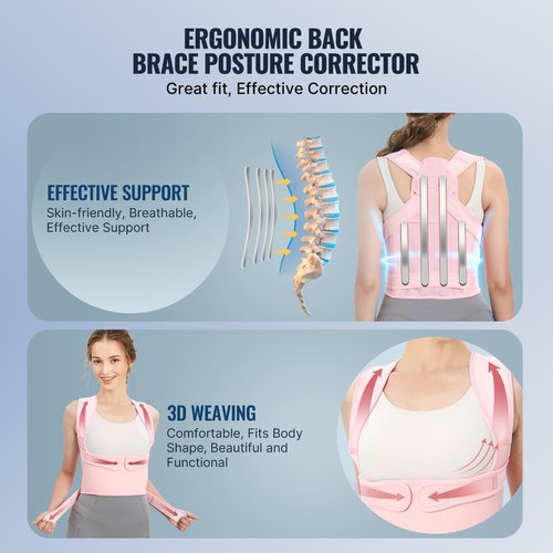 Jeffski Posture Corrector Upgraded Back Brace for Women and Men, Adjustable Full Back Support, Shoulder Straightener for Hunchback, Scoliosis, Lumbar, Spine, Pink (Medium)