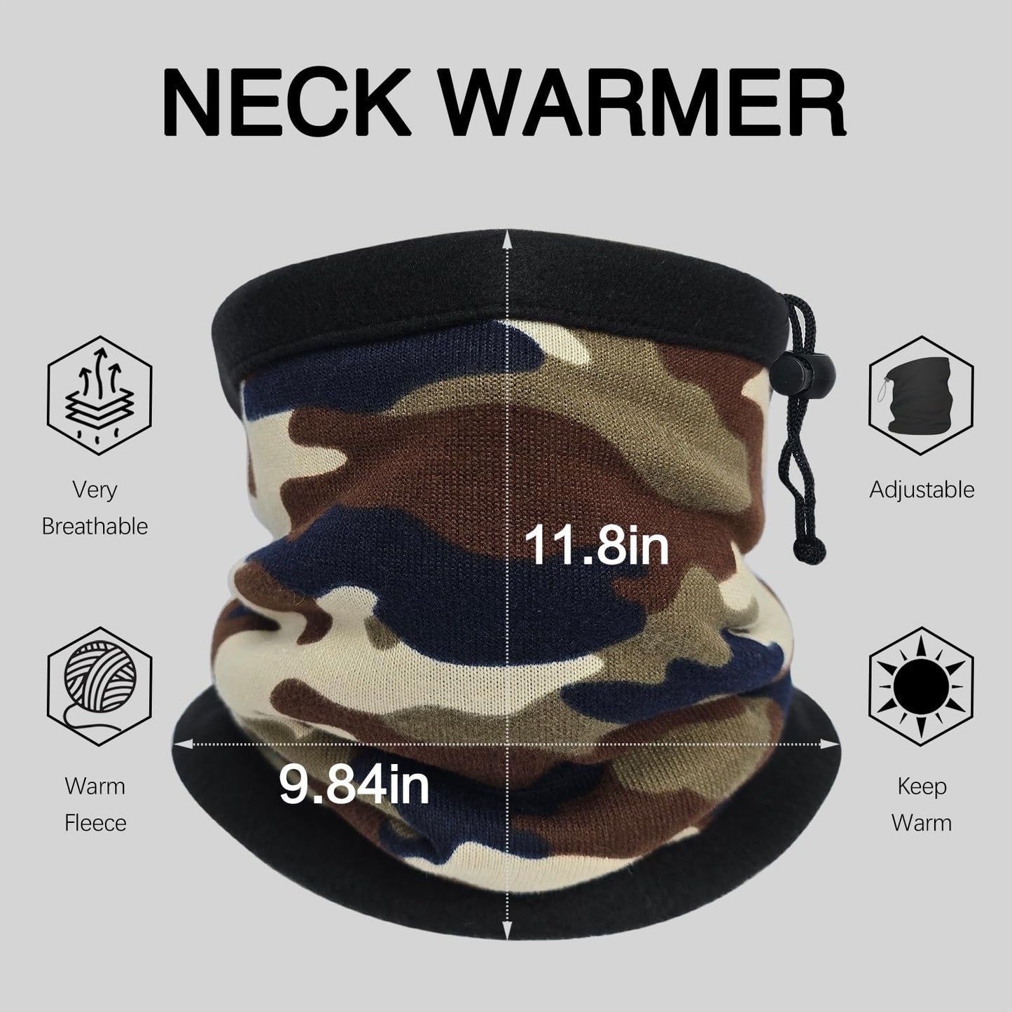 Cisnocr 4 Pieces Winter Neck Warmers Fleece Gaiter Windproof Face Face Mask Scarf Covering for Men Women (Camo)