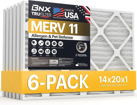 BNX TruFilter 12x12x1 MERV 8 Air Filters (6-Pack) - USA-Made Dust & Pet Defense for HVAC