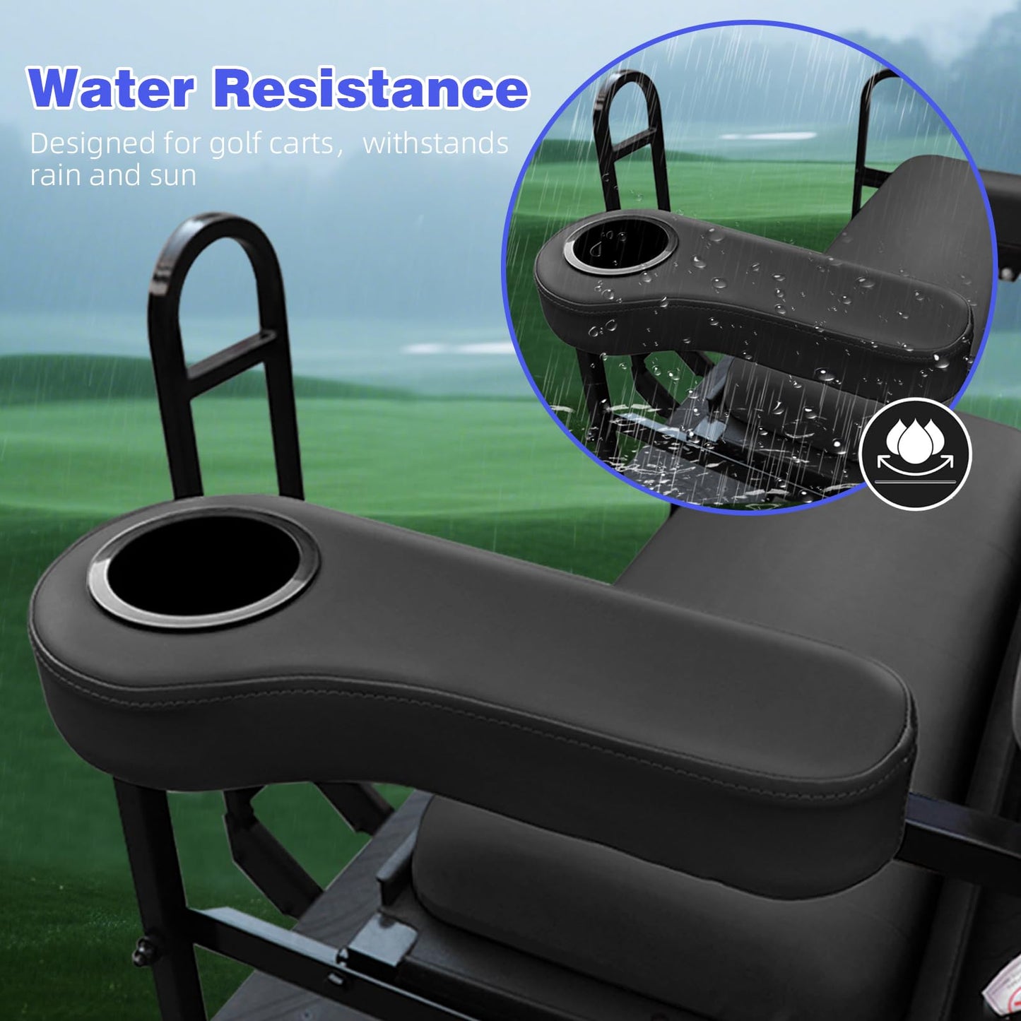 Roykaw Golf Cart Armrest with Cup Holder Compatible with EZGO Club Car Yamaha - Upgrade Support Frame/No Drilling Required - Just Only Fit 1.0" Square Tube Frame