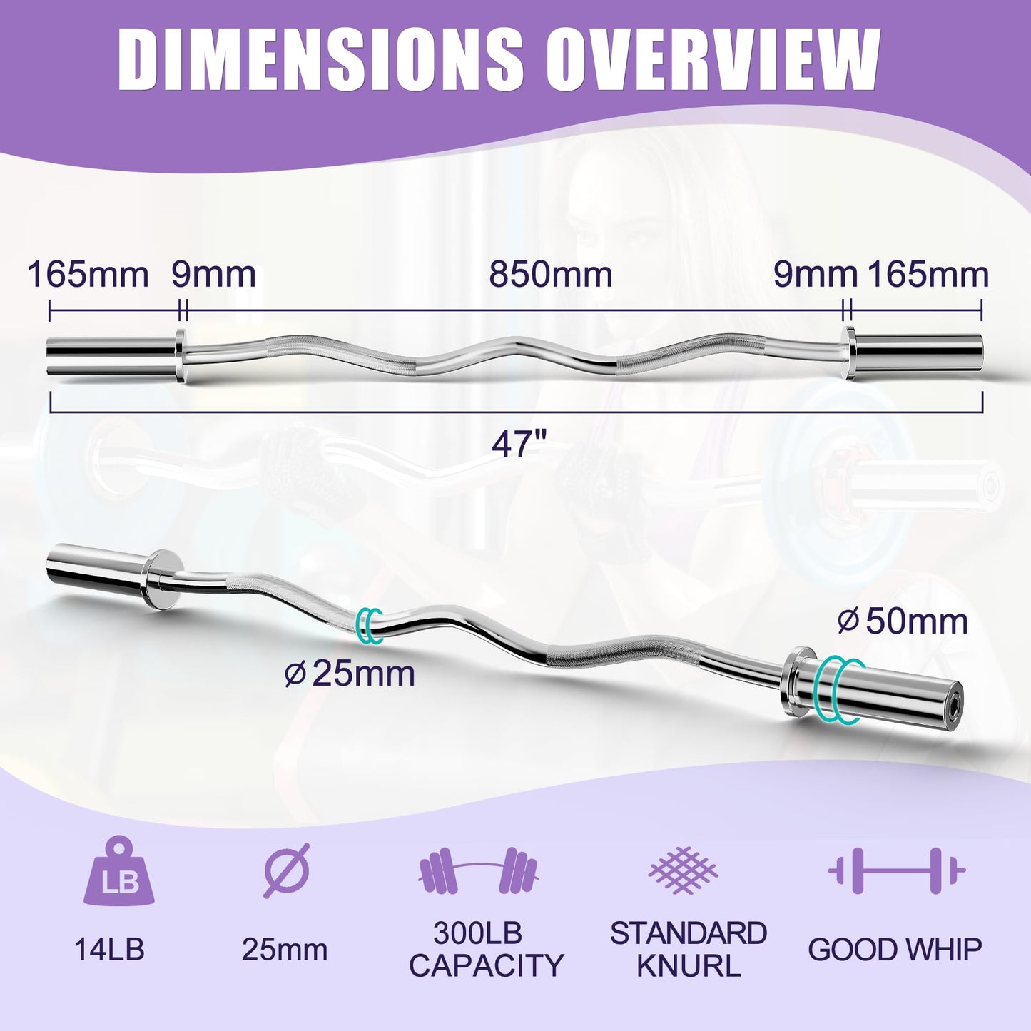 Olympic Barbell Curl Bar EZ Bar 4/5/6/7 FT Barbell Bar 300/400/500/600 Weight Capacity Strength Training Bar for Home Gym