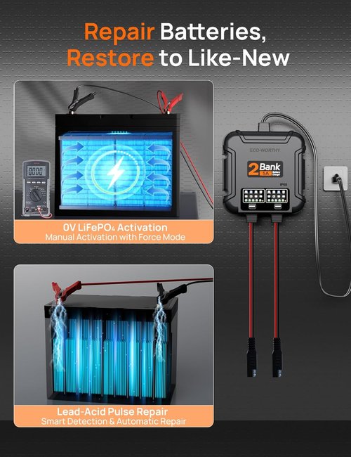 ECO-Worthy 10A Marine Battery Charger - IP68 Waterproof 12V Maintainer for Boat, RV & Car