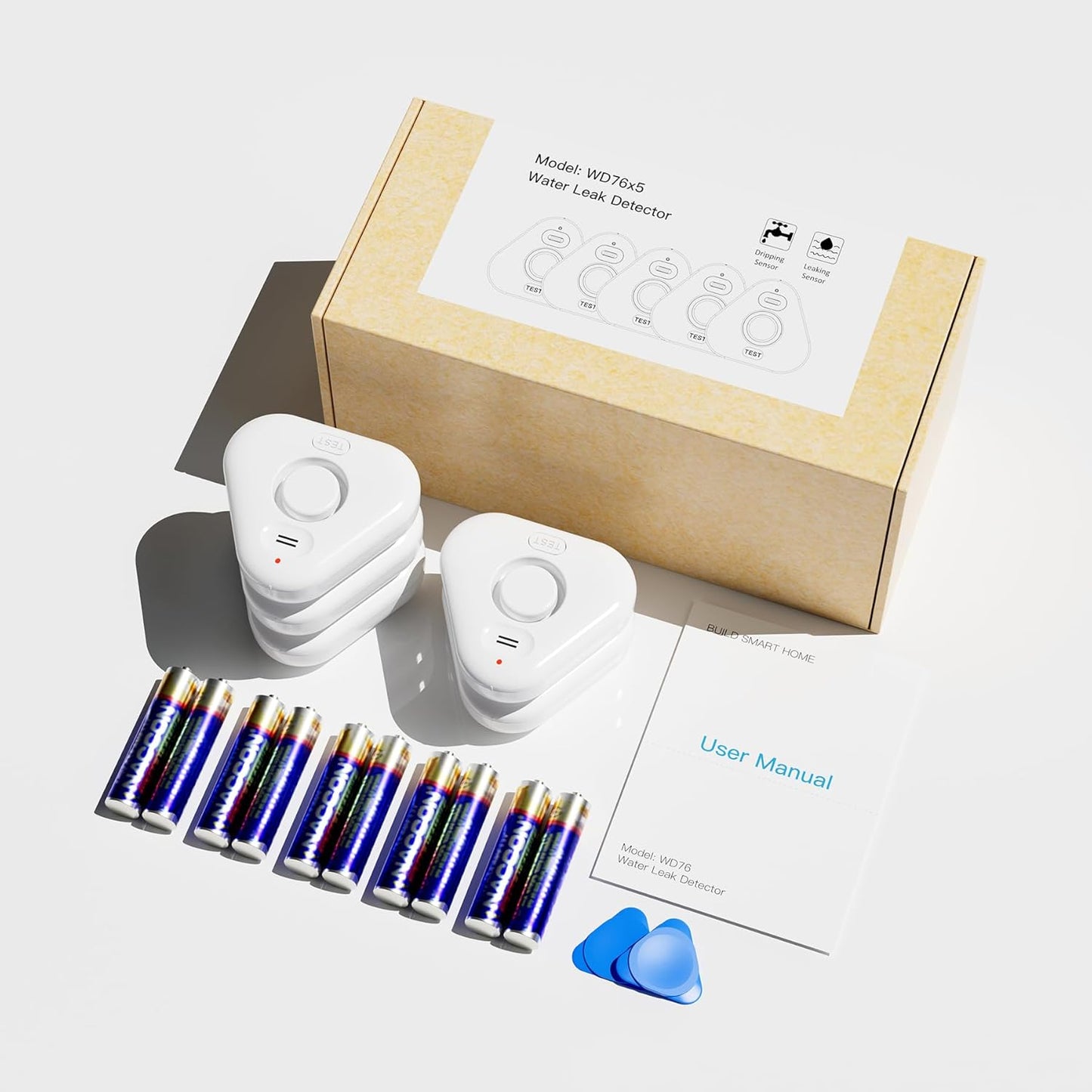 Water Leak Detector 5-Pack - Stechro Adjustable Audio Alarm 0-120dB, IP66 Sensor for Home, Kitchen & Basement