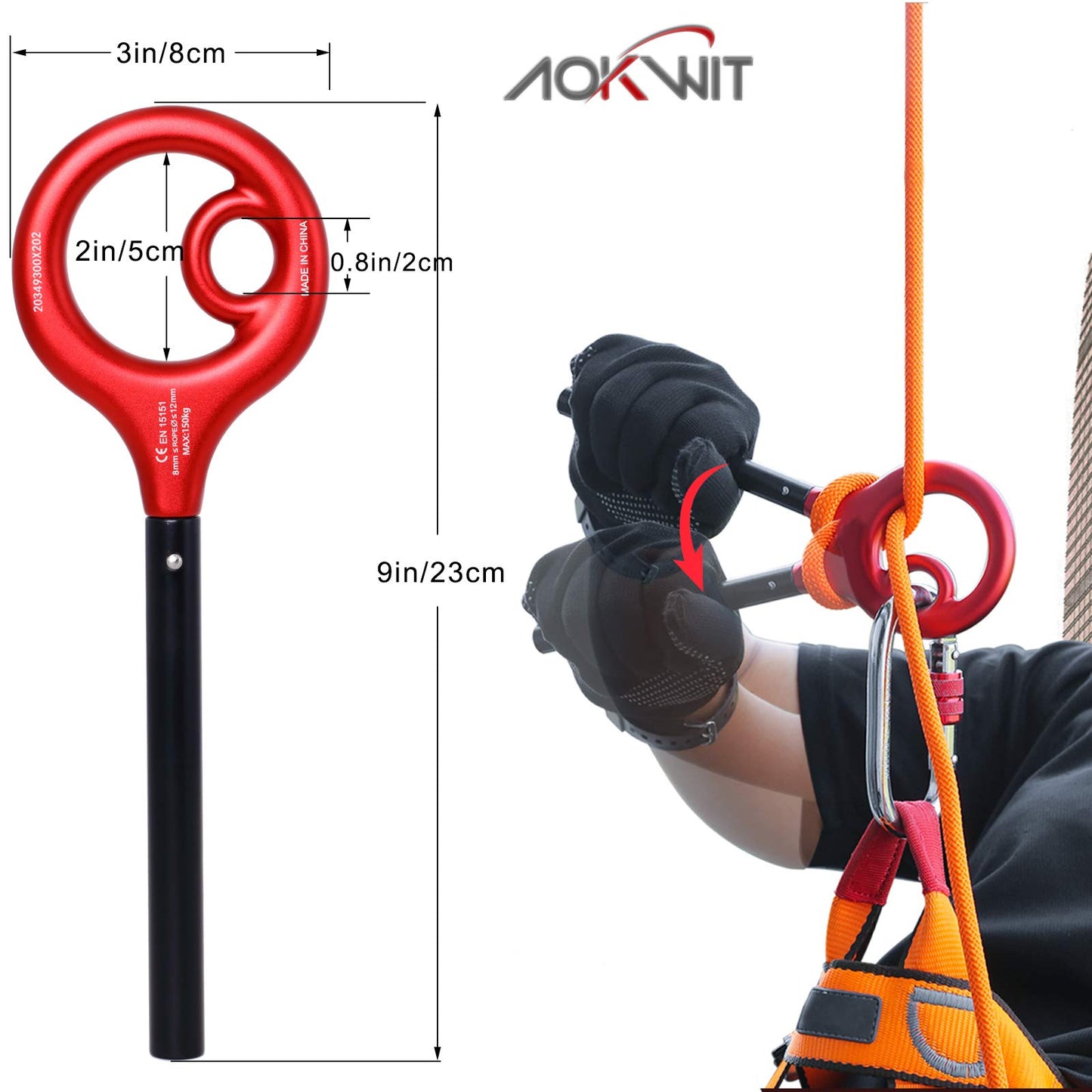AOKWIT 9 Rescue Figure, Upgrade 8 Descender Climbing Gear Downhill Equipment Easy Operation Rigging Plate Aluminum Alloy Rigging Plate for Rock Climbing Belaying and Rappeling Device (Red)