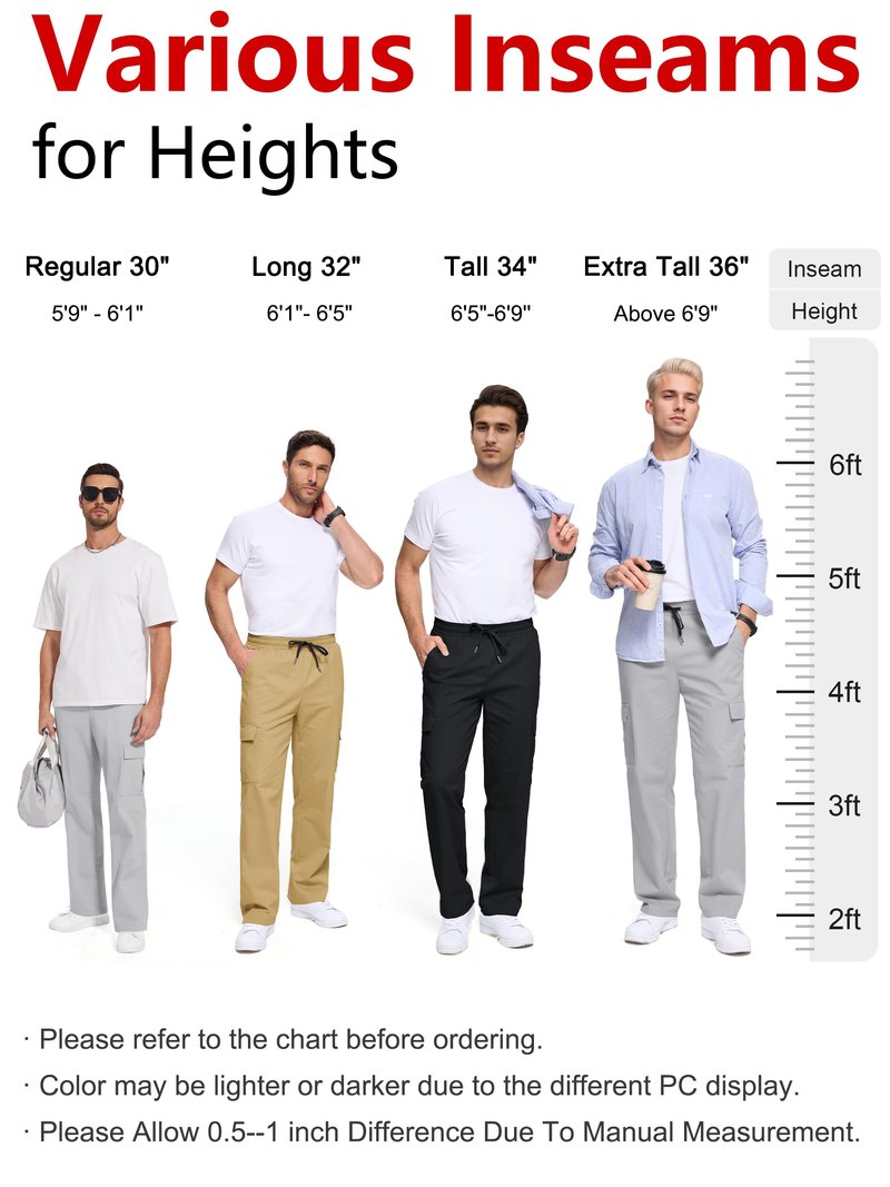 Tallemon Men's Casual Cargo Pants 30/32/34/36 Tall Inseam Hiking Pants Workout Joggers Loose Straight Sweatpants for Men 34" Light Grey L