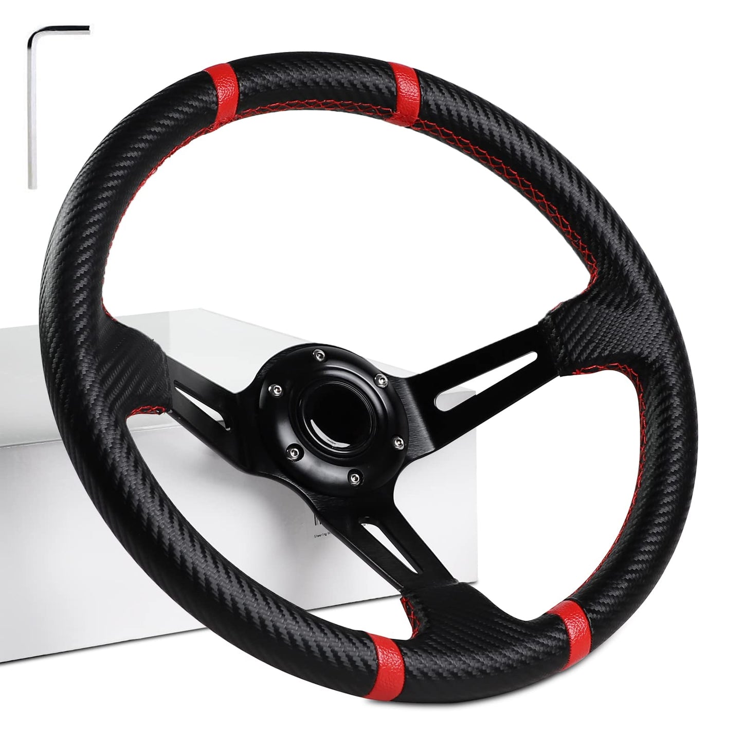 MOSNAI 13.7'' 350mm Deep Dish Steering Wheel, Racing Golf Cart Fit Club Car DS and Precedent,Yamaha EZGO RXV & TXT Golf Cart Steering Wheel