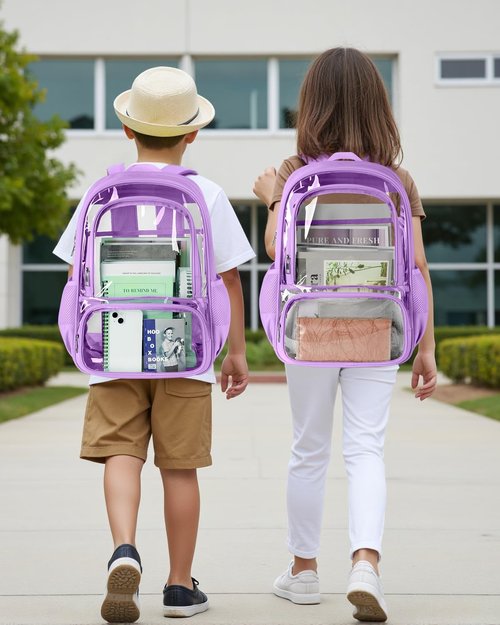 KIMNERPU Clear Backpack - Heavy-Duty Transparent Bookbag with Reinforced Straps | Large Capacity, Purple