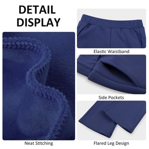 BIG ELEPHANT Girls Fleece Flared Pants – Soft Cotton Bell Bottom Pants with Pockets, Slim Thigh Fit for School & Daily Wear Navy Blue
