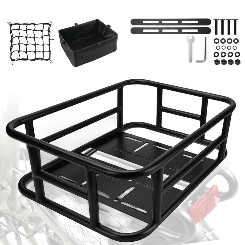 Heavy-Duty Rear Cargo Basket for Bikes & E-Bikes - Includes Waterproof Liner & Adjustable Cargo Net - Universal Fit for Most Bicycles - Perfect for Groceries, Picnic Supplies, and Pet Transport