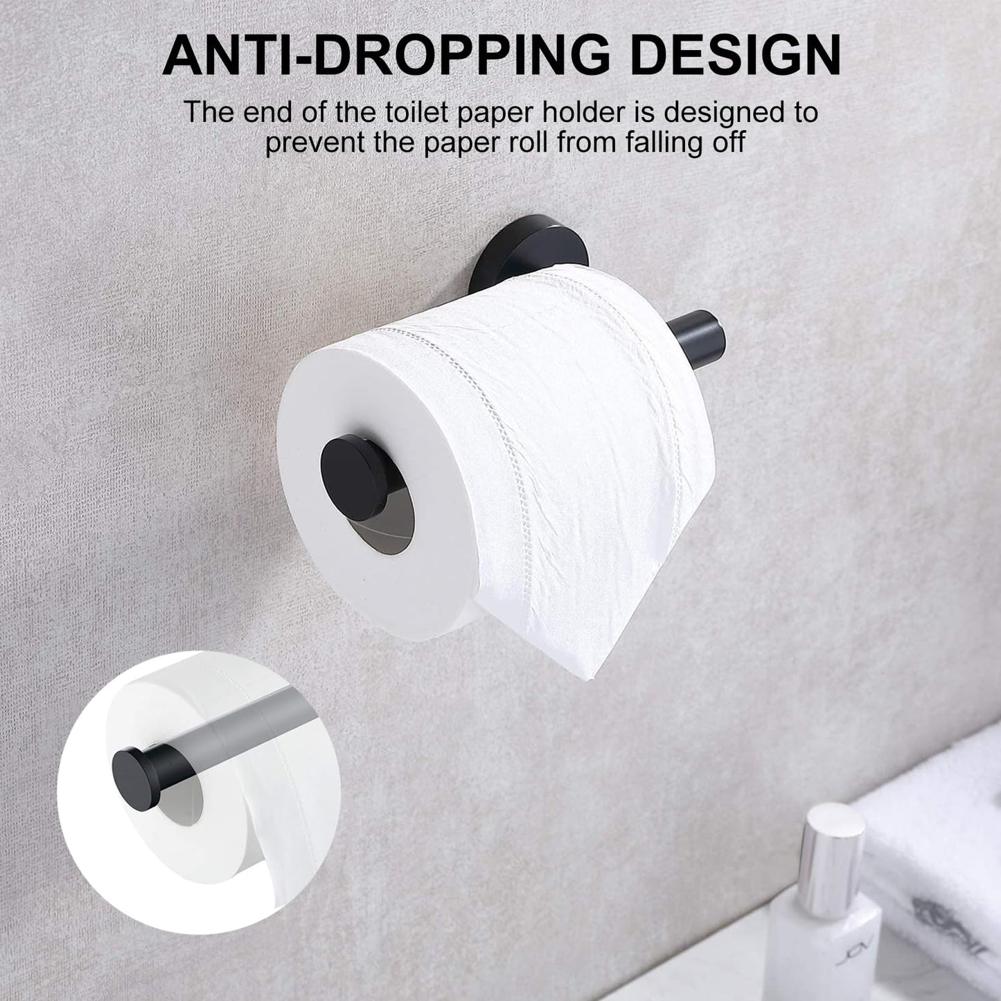 SetSail Toilet Paper Holder Wall Mount Screw-in 2 Packs Matte Black Bathroom Toilet Paper Roll Holders Stainless Steel Tissue Holder for Bathroom Hardware Accessories, Drilling-Hole