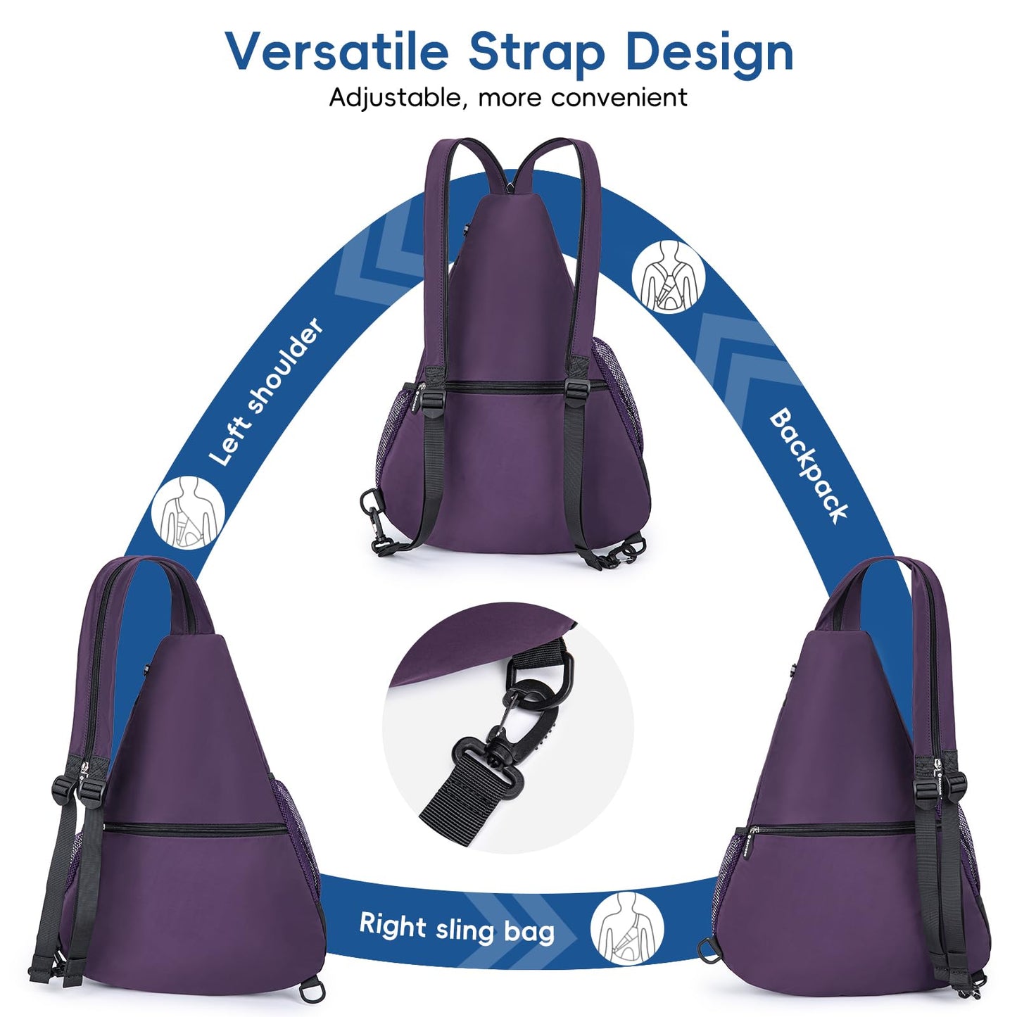 KAVIGOR Pickleball Sling Bag, Convertible Ultra-Light Backpack with Skin-Soft Fabric & Wet/Dry Pocket, Fits 4 Paddles + Gear