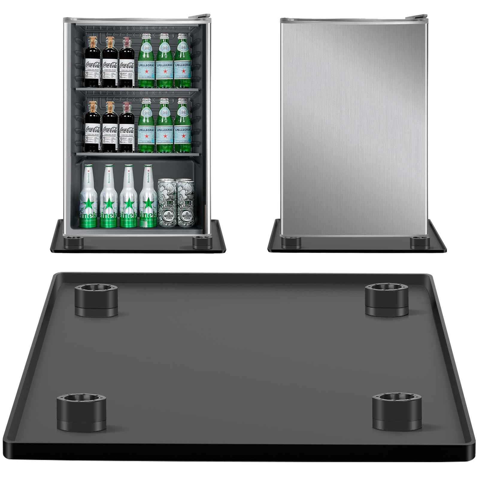 Mini Fridge Silicone Mat with 4 Sturdy Base Raisers, 24''x 24'' Drain Pan, Suitable for Fridge, Washing Machine, Dryer, Wine Cabinet.