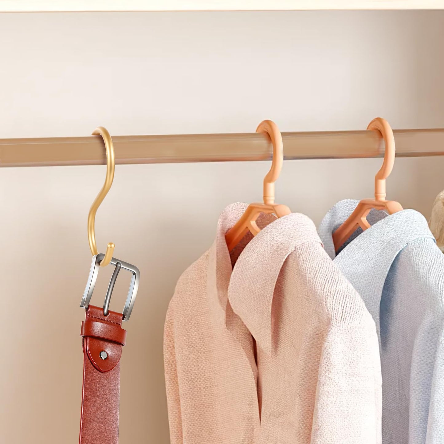 SIAMESE Aluminum S Hooks, 10 Pcs Medium Gold S Shaped Hooks for Hanging Plant, Jeans, Cups in Closet, Kitchen, Living Room, Bathroom or Outdoors (Medium, Gold)