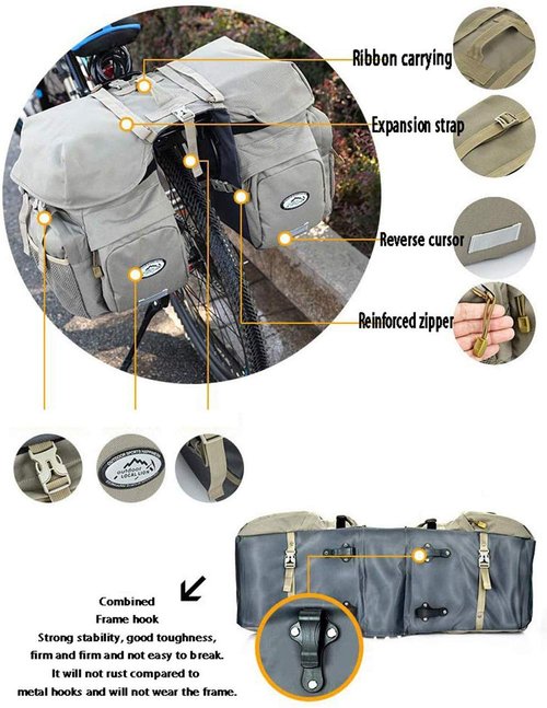 FANWU 50L Bike Panniers Bicycle Commuting Bag Waterproof Saddle Bags with Rain Cover for Bicycle Rear Rack Carrier, Support for Width Less Than 7 inches Bike Rack